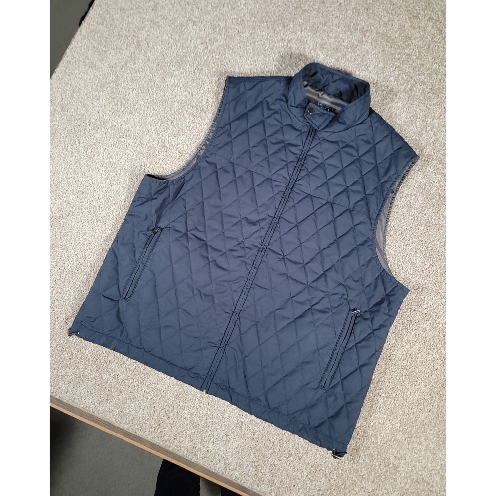 Jos A Bank Traveler Tech Quilted Puffer Vest Mens XL Blue Mock Preppy Office